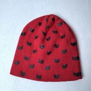 Emily Strange Beanie Red Black Cats One Size Sticking Cap Hat Made Strange By